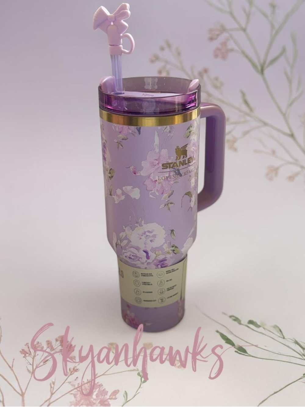 Stanley Lavender Floral Travel Mug with Gold Accent
